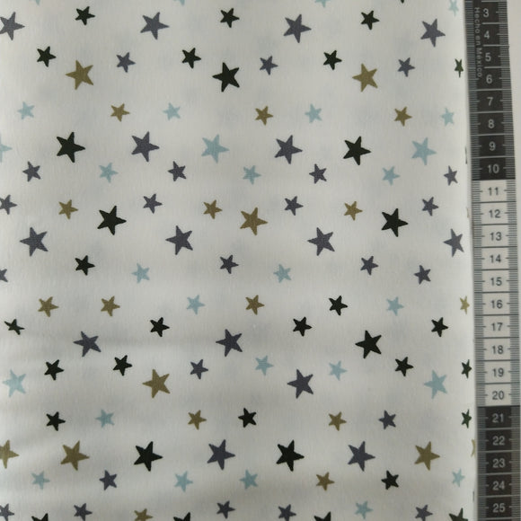 Jersey Stof, hvid bund med stjerner. 160cm bred. Lækker kvalitet