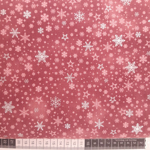 Patchwork stof jul, mørk gammel rosa med sølv stjerner og snefnug