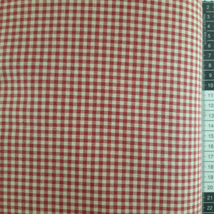 Patchwork stof, røde og råhvide vævede tern 160 cm bred