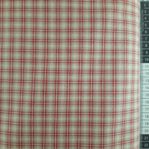 Patchwork stof, røde, grå og råhvide vævede ca. 5 mm. tern 160 cm bred