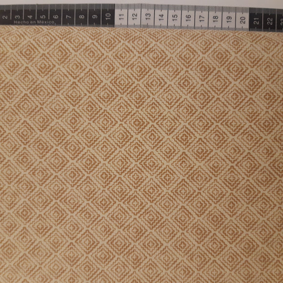 Patchwork stof, beige med små vaflede firkanter og krydser.