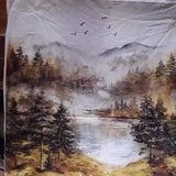 Panel patchwork stof, natur landskab i stof gyldne farver.