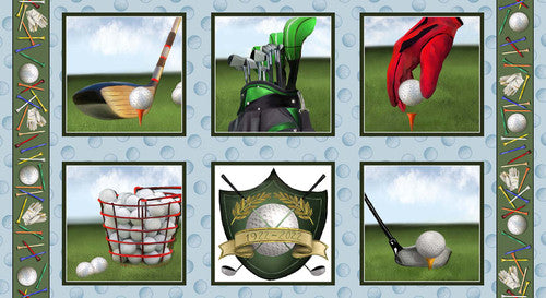 Panel patchwork stof, panel  med golf udstyr