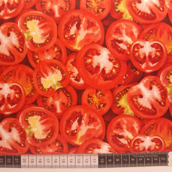 Patchwork stof lys rød bund med tomater