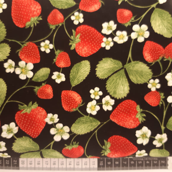 Patchwork stof sort bund med jordbær