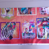 Panel patchwork stof rød bund med forskellige sjove og flotte dyr rapport på 90 cm