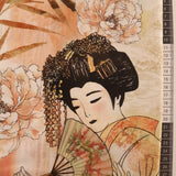 Panel patchwork stof, Japansk kvinde i blomsterhaven gyldne farver