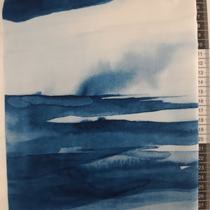 Panel patchwork stof, motiv himmel hav og strand i blå og hvid