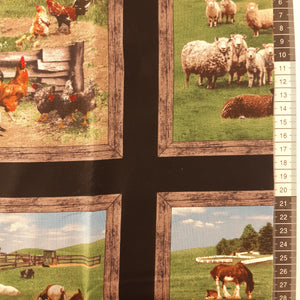Panel patchwork stof grøn bund med husdyr i felter