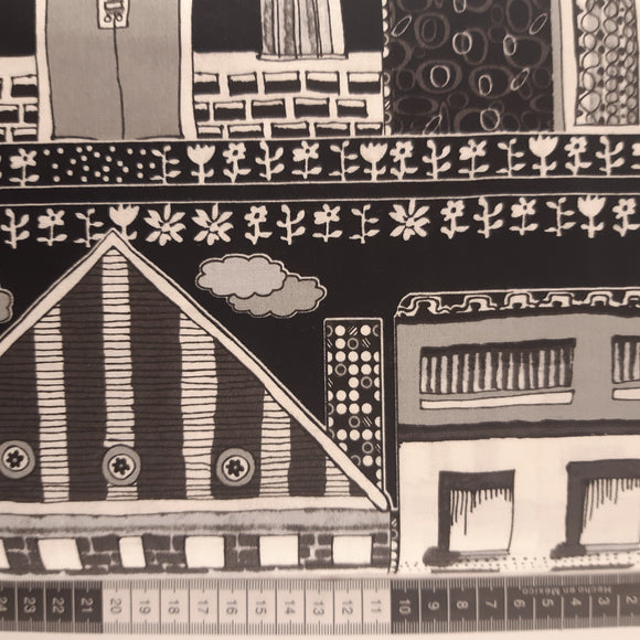 Panel Patchwork stof, huse i sort hvid og grå