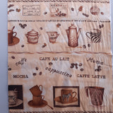 Panel Patchwork stof, beige bund med kaffekopper mm