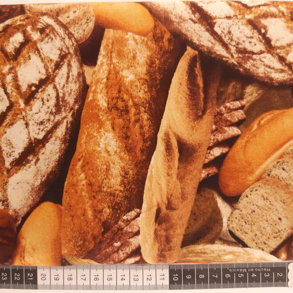 Patchwork stof, forskelligt brød i varme gyldne farver