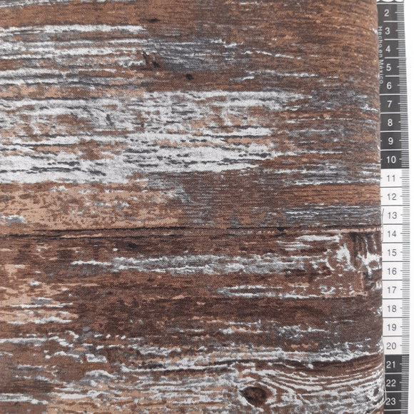 Patchwork stof, grå brune brede gulv planker