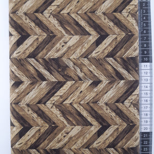 Patchwork stof, beige brune gulv planker i sildebens mønster