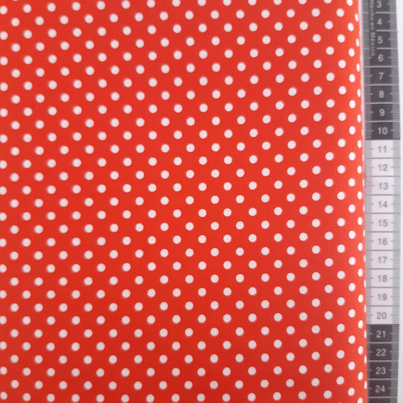Patchwork stof, postkasse rød med hvide prikker