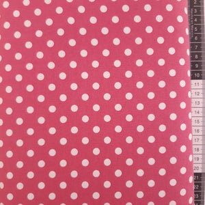 Patchwork stof, pink med hvide polka dots