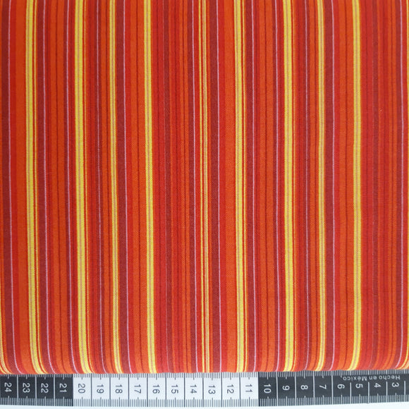 Patchwork stof, orange røde og gule striber