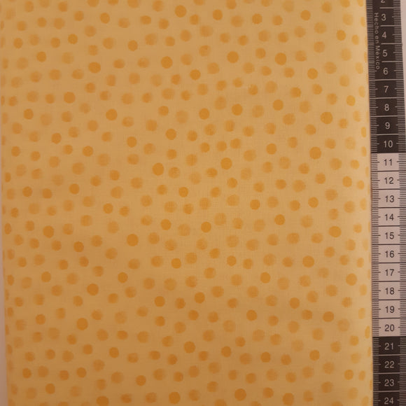 Patchwork stof, lysegul med varm gule prikker, dots