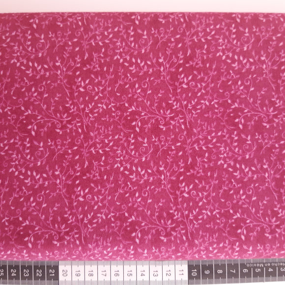Patchwork stof, pink/lilla med tynde lyse bladranker