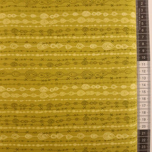 Patchwork stof, små grønne striber med forskellige mønstre på grøngul bund