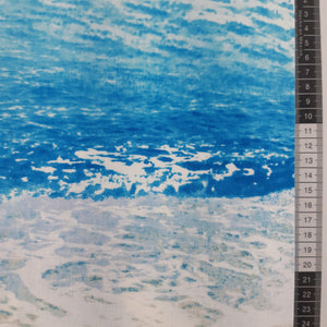 Panel patchwork stof, naturtro tryk af himmel hav og strand.