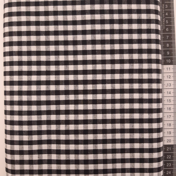 Patchwork stof, hvide, grå og sorte vævede tern 150 cm bred