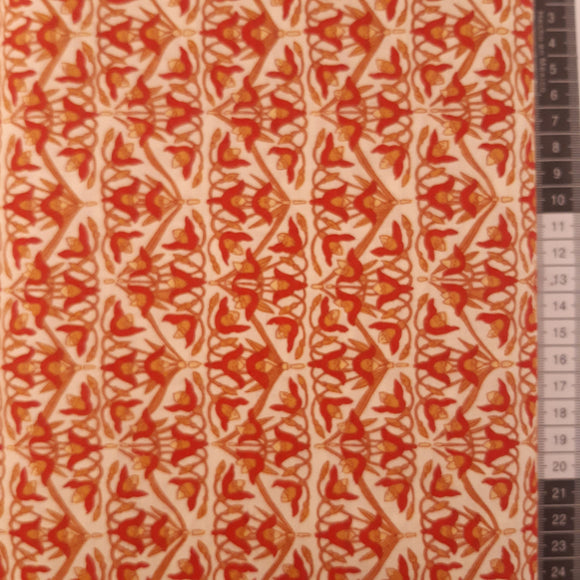 Patchwork stof, tegl med orange tryk af franske liljer 150 cm bred