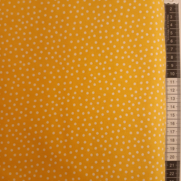 Patchwork stof, gul med små prikker, polka dots