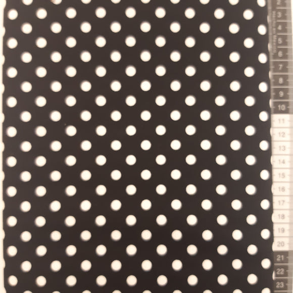 Patchwork stof, sort med prikker, polka dots.