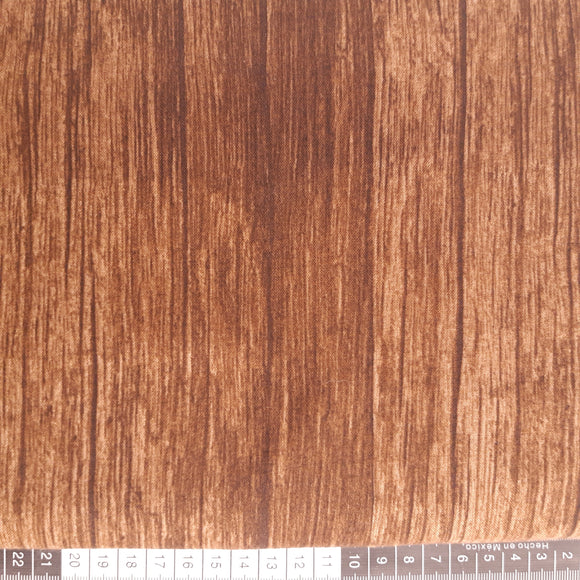 Patchwork stof, brun med åretegninger ligner træbrædder.