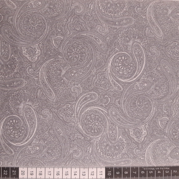 Patchwork stof, grå med elegant sjalsmønster.