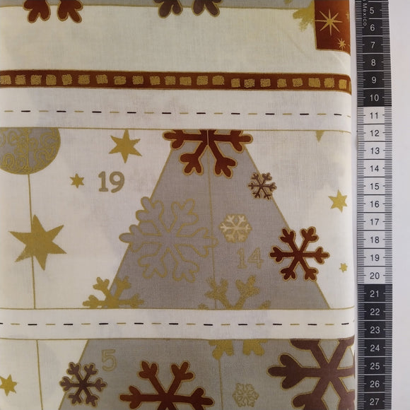 Panel patchwork stof, pakke kalender med tal 1-24 er trykt der på.