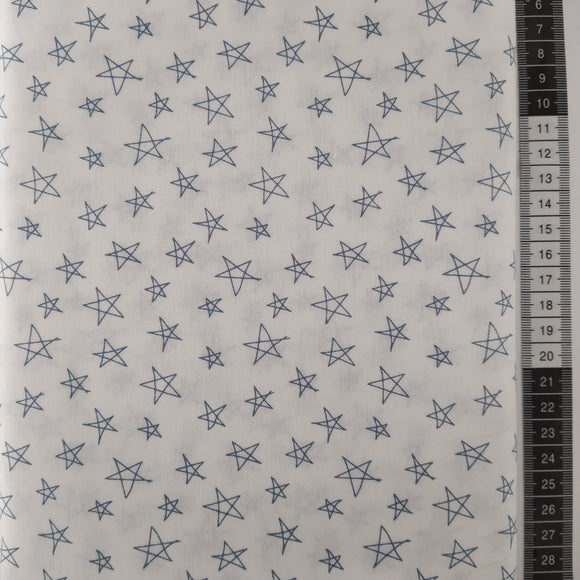 Patchwork stof, hvid bund med forskellige størrelser enkle lysegrå stjerner