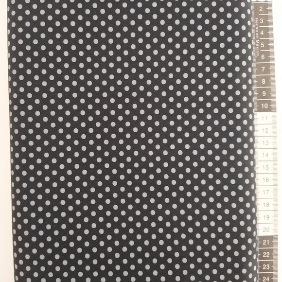 Patchwork stof, sort bund med små grå prikker