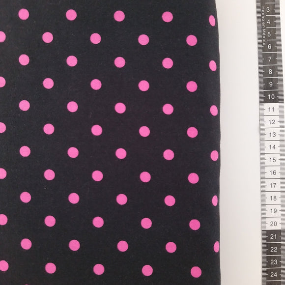 Patchwork stof, sort bund med pink polka dots