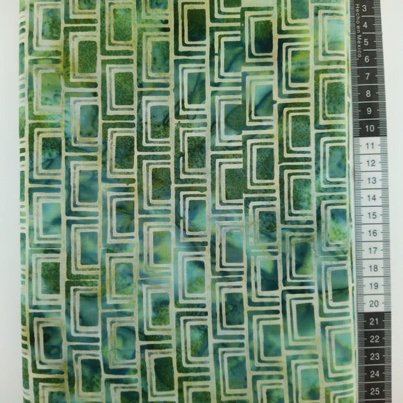 Patchwork stof, grøn meleret bund med firkanter i sart grøn.