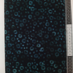 Patchwork stof, sort med blå/grønne cirkler og firkanter