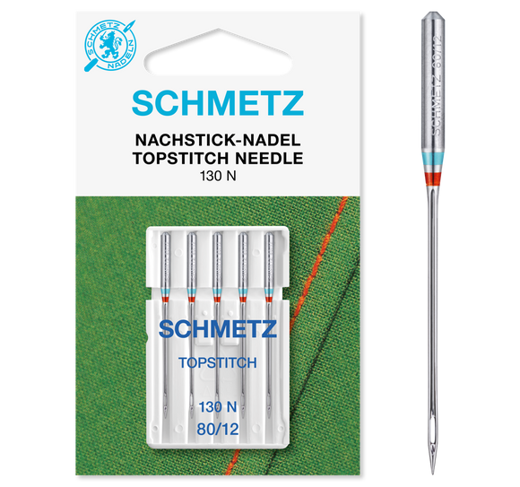 Topstitch nål 130N fra Schmetz str. 80 pakke med 5 stk.