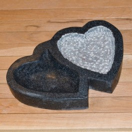 Fuglebad dobbelt hjerte i grå granit 40 cm